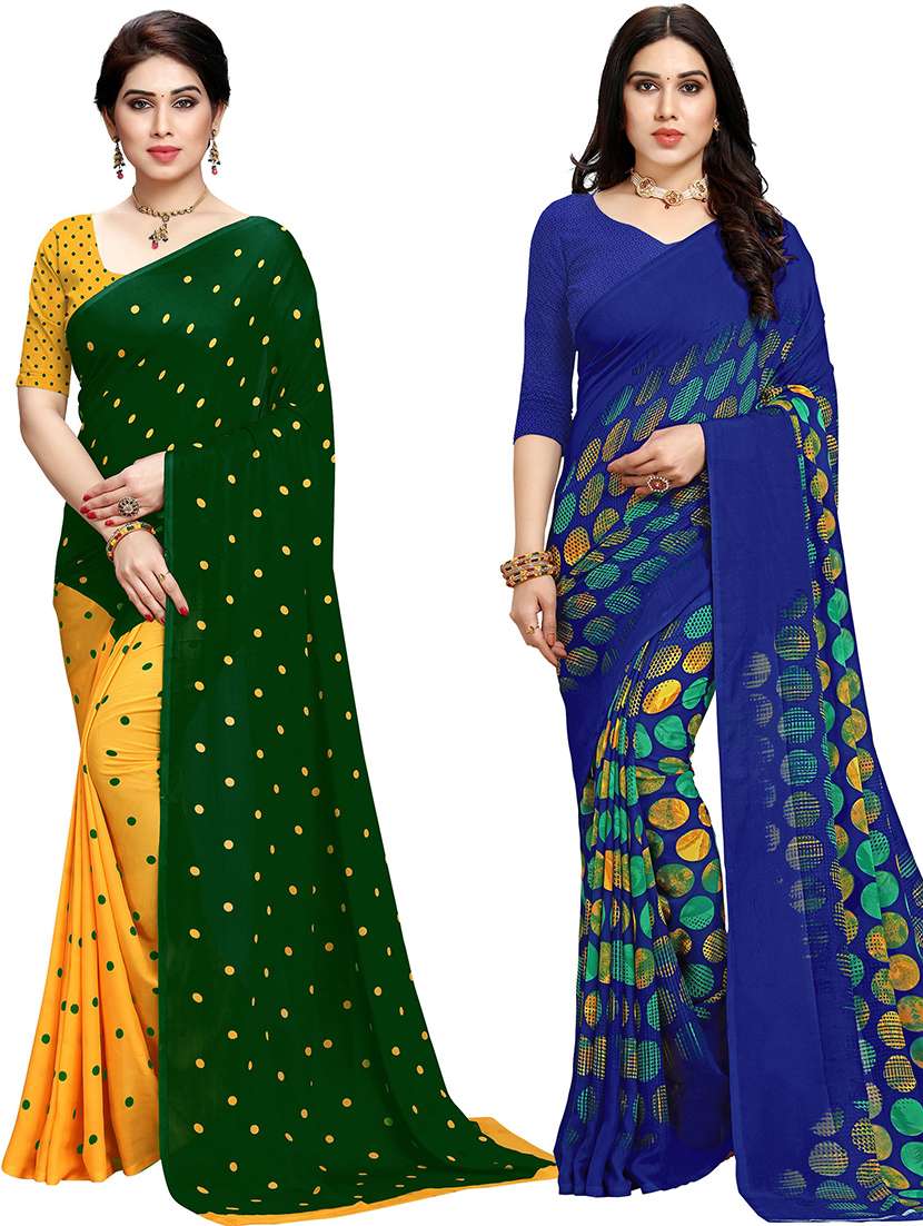 women pack of 2 casual wear combo sarees with blouse