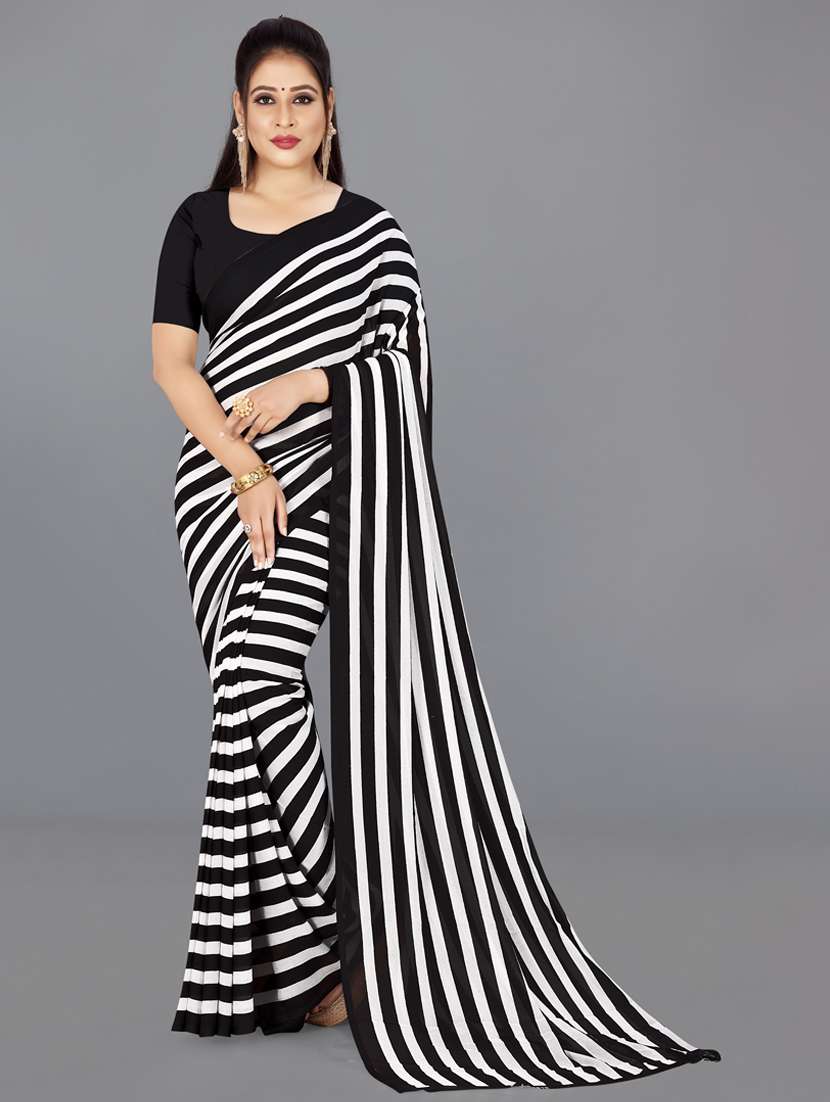 women striped casual wear saree with blouse
