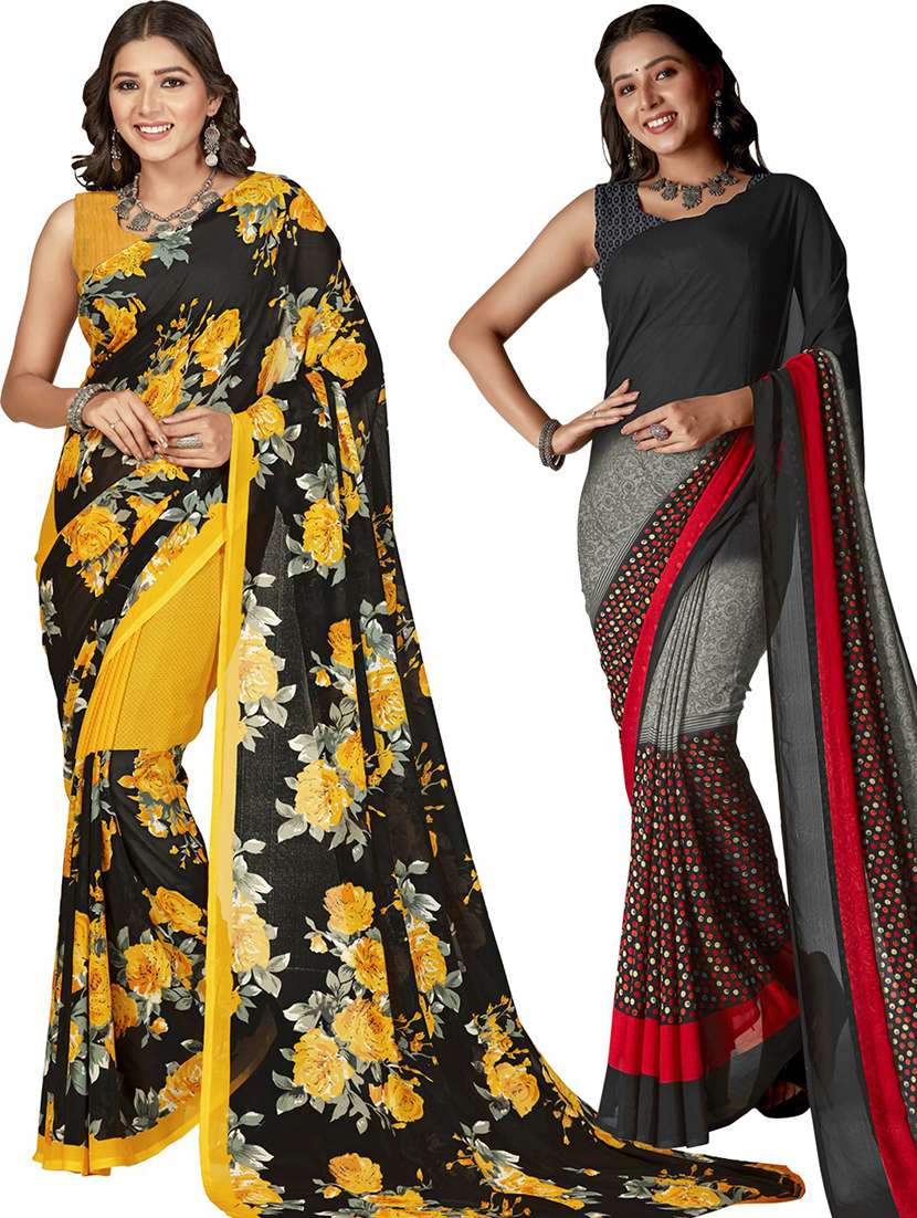 women pack of 2 casual wear combo sarees with blouse - 21480140 - Zoom Image - 0