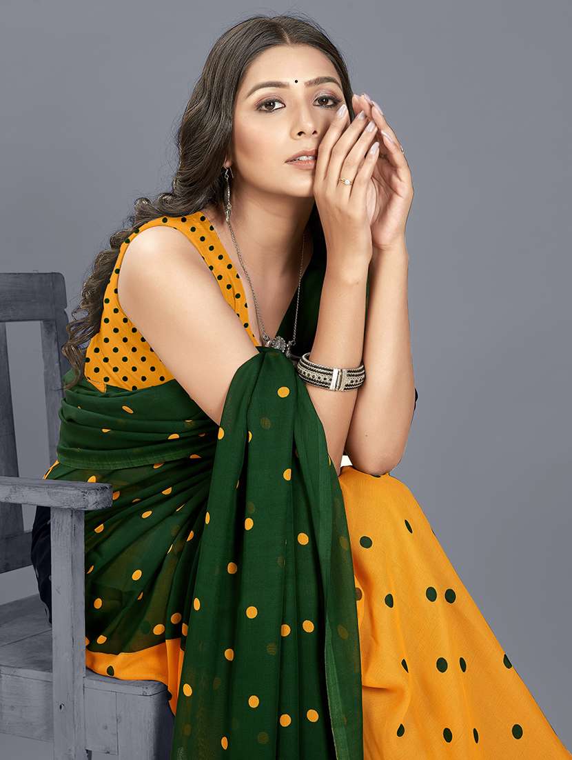 women yellow polka dots printed georgette saree with blouse - 21480565 -  Standard Image - 2