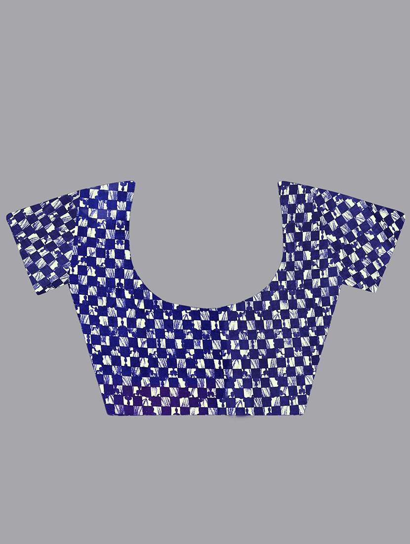 women navy blue printed saree with blouse - 21480754 -  Standard Image - 2