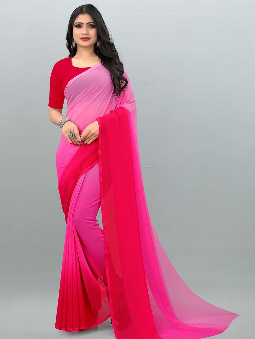 women solid pink saree with blouse