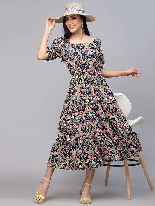 blue printed tiered dress - 21481436 -  Standard Image - 0