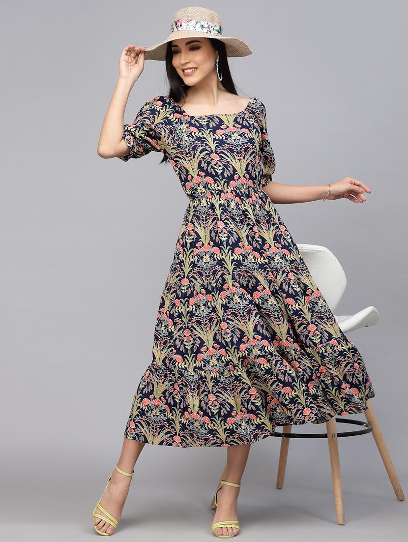 blue printed tiered dress - 21481436 -  Zoom Image - 0