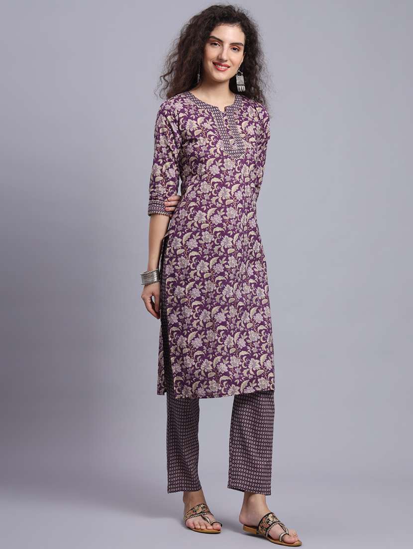 women floral three quarter sleeve kurta pant with dupatta set - 21481476 -  Standard Image - 2