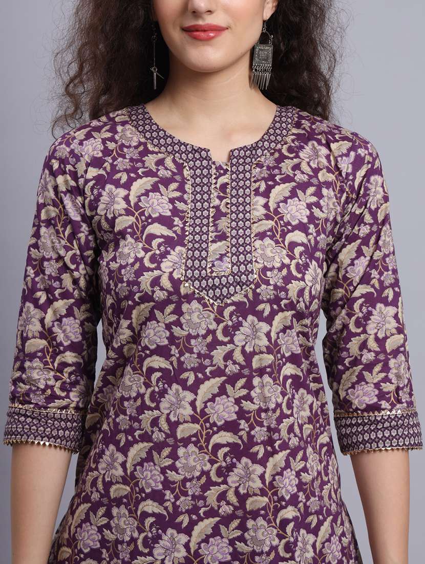 women floral three quarter sleeve kurta pant with dupatta set - 21481476 -  Standard Image - 7