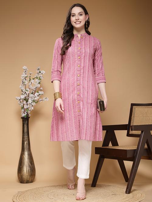 women striped cotton a-line kurta - 21481481 - Standard Image - 0