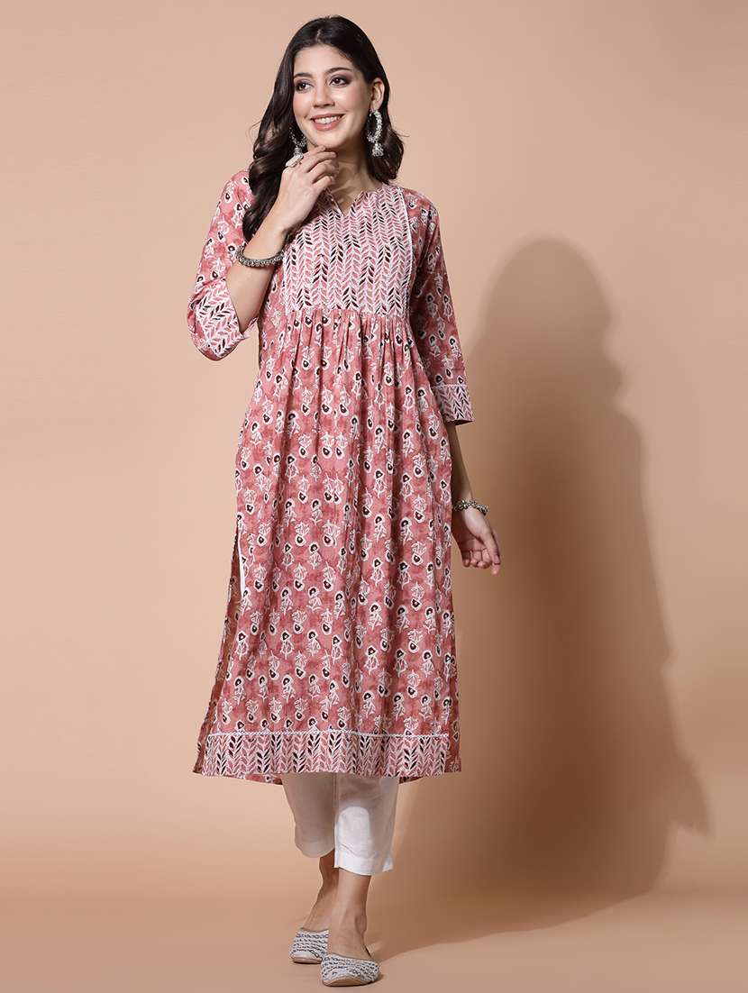 women peach floral printed a-line kurta - 21481482 -  Standard Image - 2