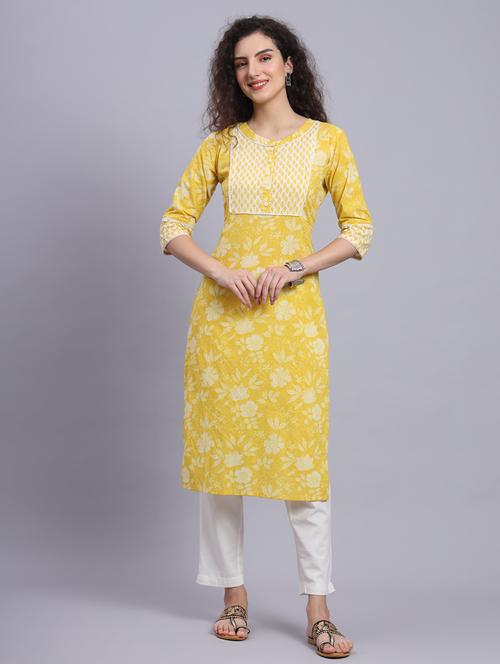 women yellow cotton straight kurta - 21481484 - Standard Image - 0