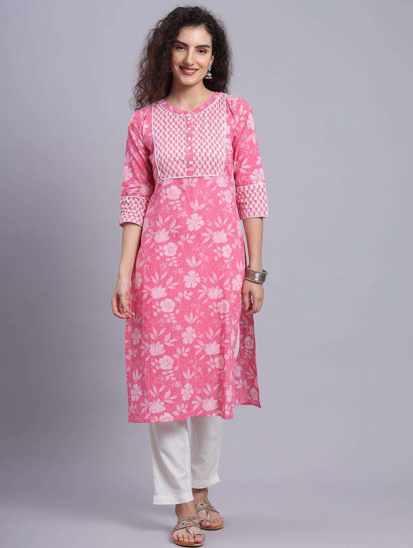 women pink cotton straight kurta - 21481485 -  Standard Image - 2