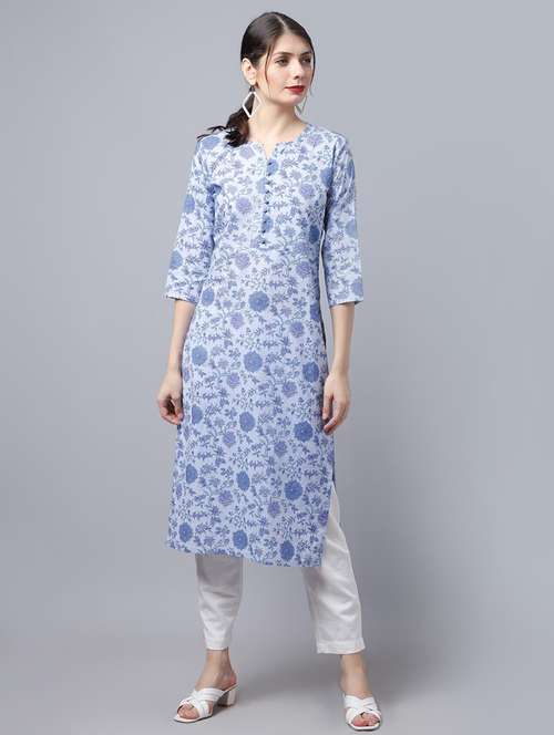 women light blue cotton straight kurta - 21481494 -  Standard Image - 0