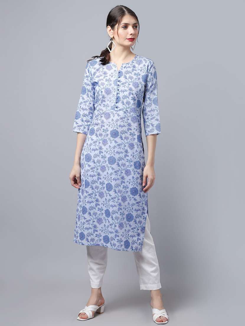 women light blue cotton straight kurta - 21481494 -  Zoom Image - 0