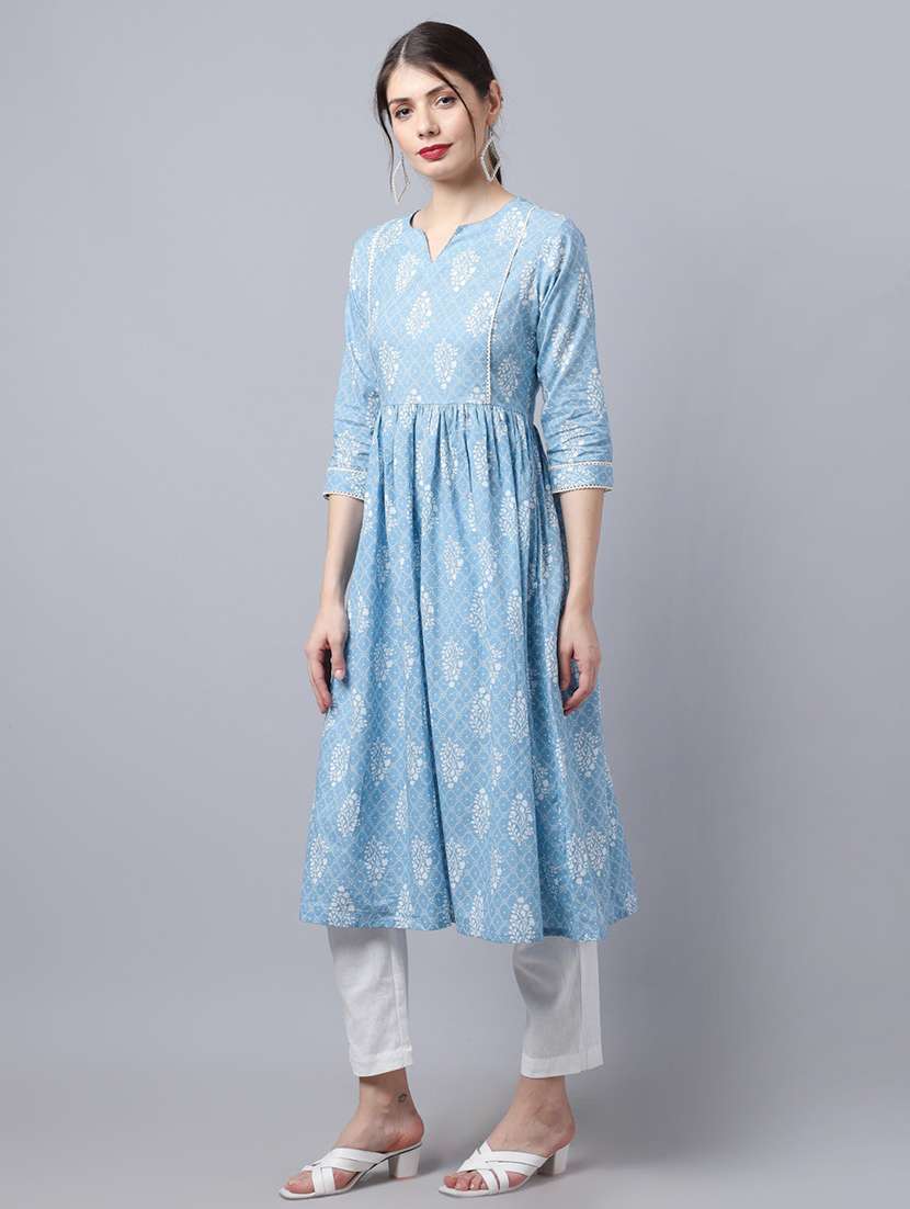 women light blue cotton a-line kurta - 21481498 -  Standard Image - 2