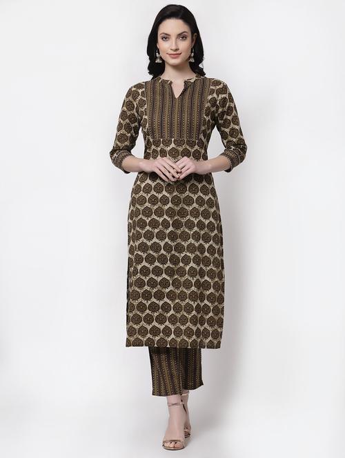 women brown printed straight kurta - 21481500 - Standard Image - 0