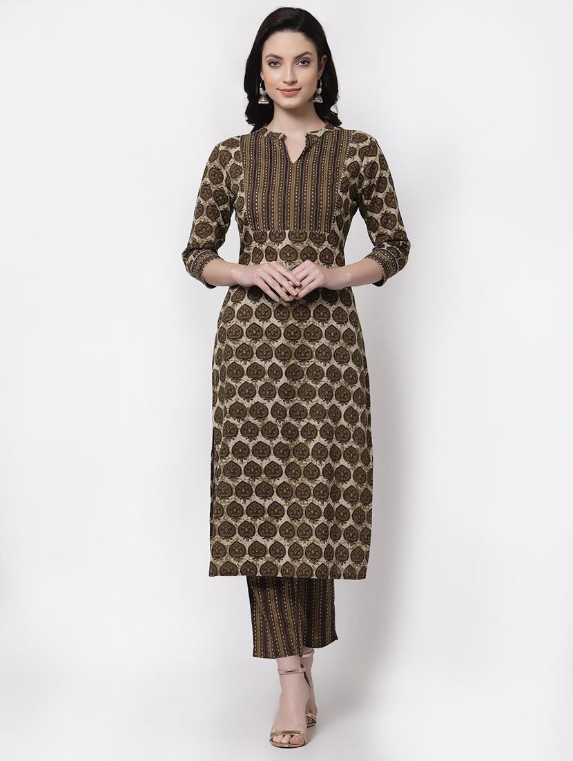 women brown printed straight kurta - 21481500 - Zoom Image - 0