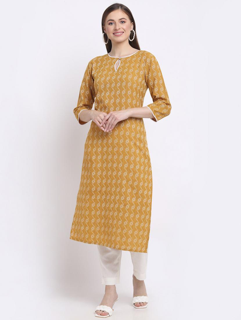 women mustard cotton straight kurta - 21481508 - Zoom Image - 0