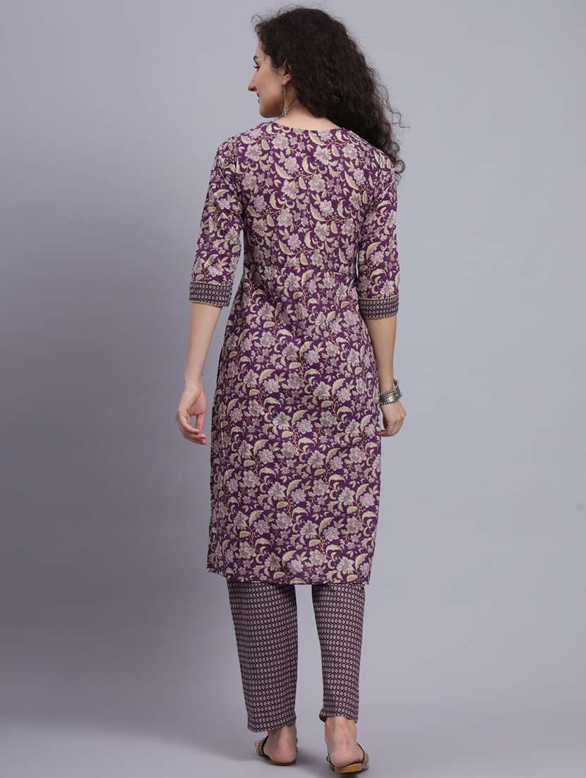 women purple floral printed kurta pant set - 21481535 -  Standard Image - 2