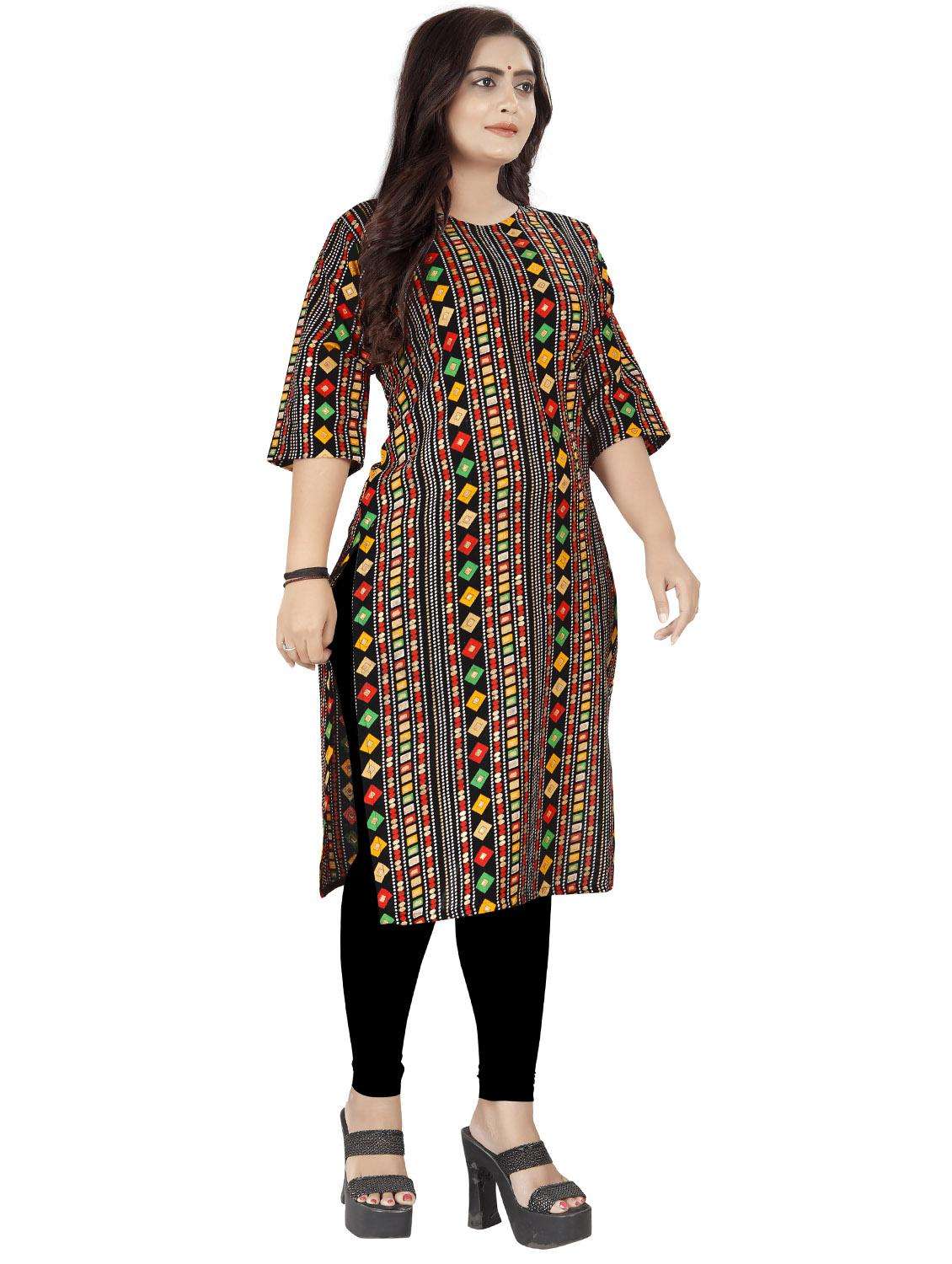 women three quarter sleeve straight kurta - 21482204 -  Standard Image - 2