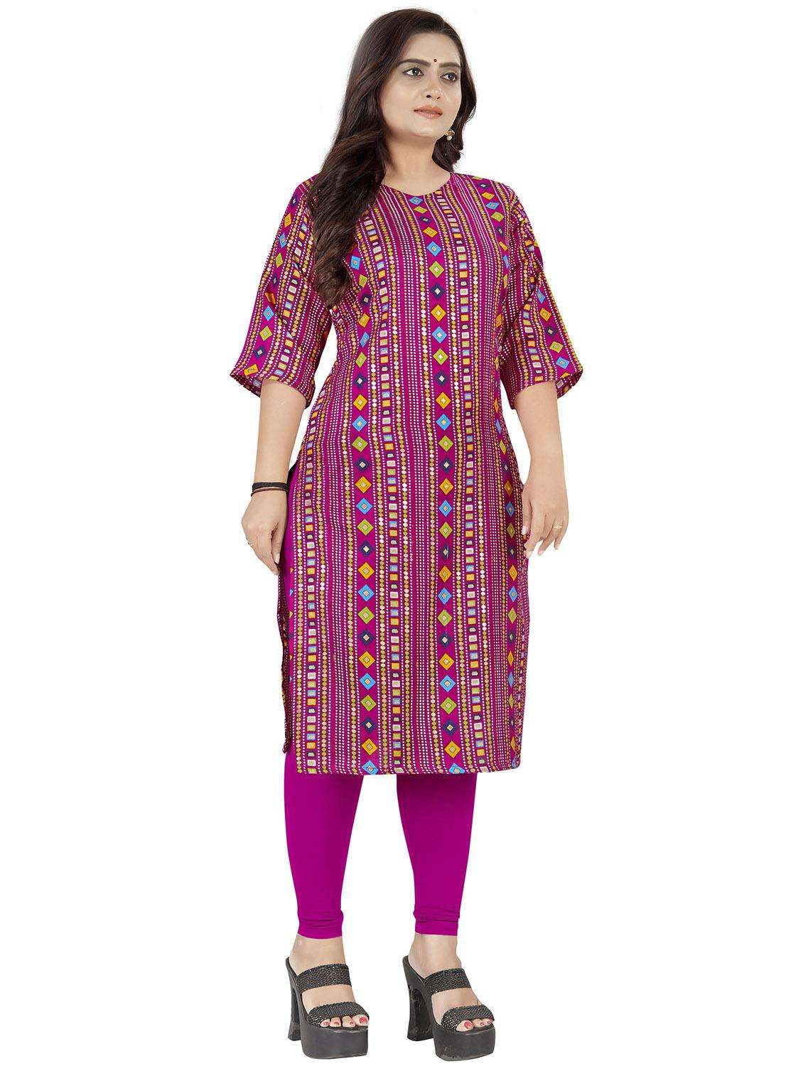 women three quarter sleeve straight kurta - 21482205 -  Standard Image - 2