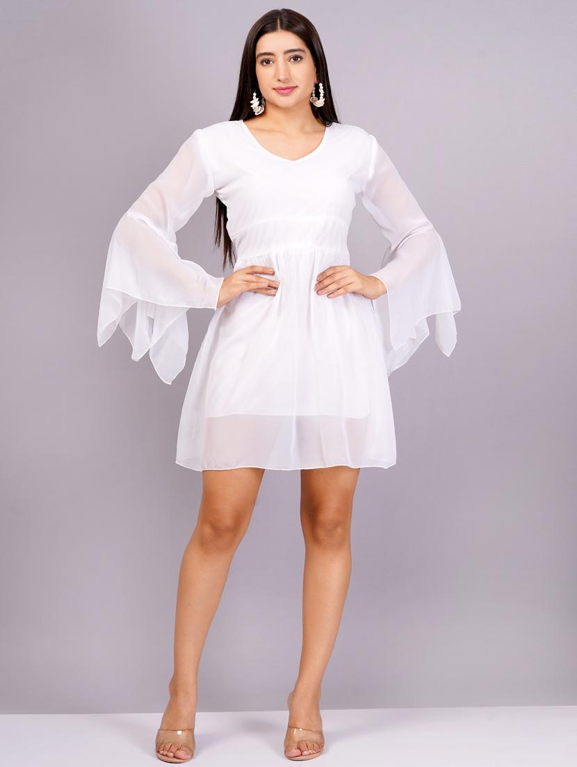 women v neck solid fit & flare dress - 21482441 - Zoom Image - 0