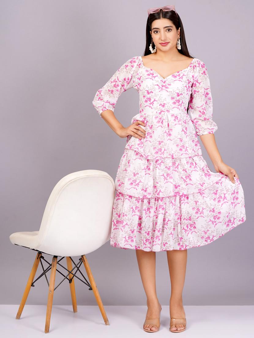 women three quarter sleeve floral printed layered dress - 21482453 - Zoom Image - 0