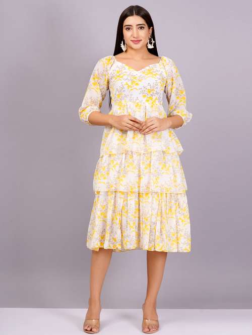 women three quarter sleeve floral printed layered dress - 21482455 - Standard Image - 0