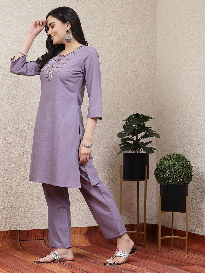 women lavender cotton blend kurta pant set - 21482537 -  Standard Image - 2