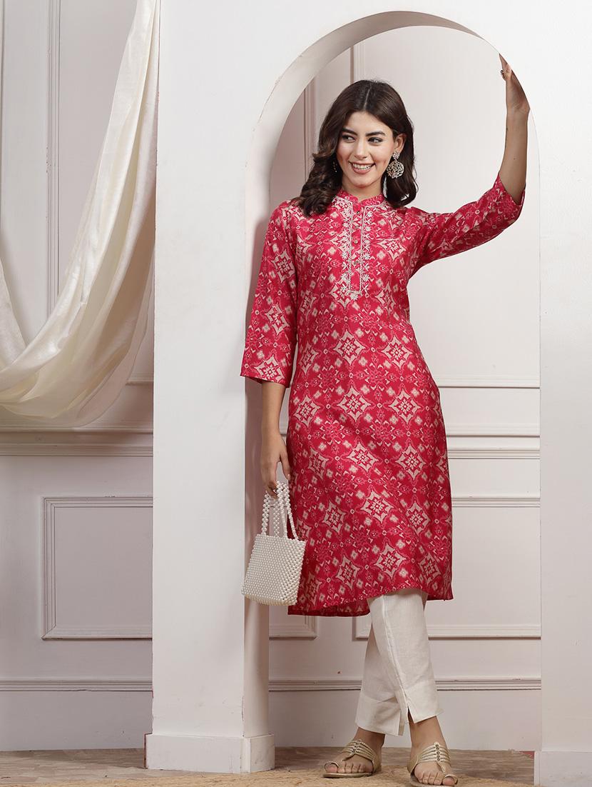 women three quarter sleeve straight kurta - 21482546 - Standard Image - 2