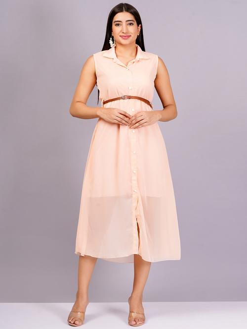 women peach georgette shirt dress - 21482563 - Standard Image - 0