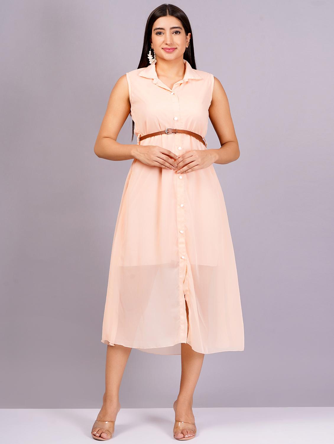 women peach georgette shirt dress - 21482563 - Zoom Image - 0