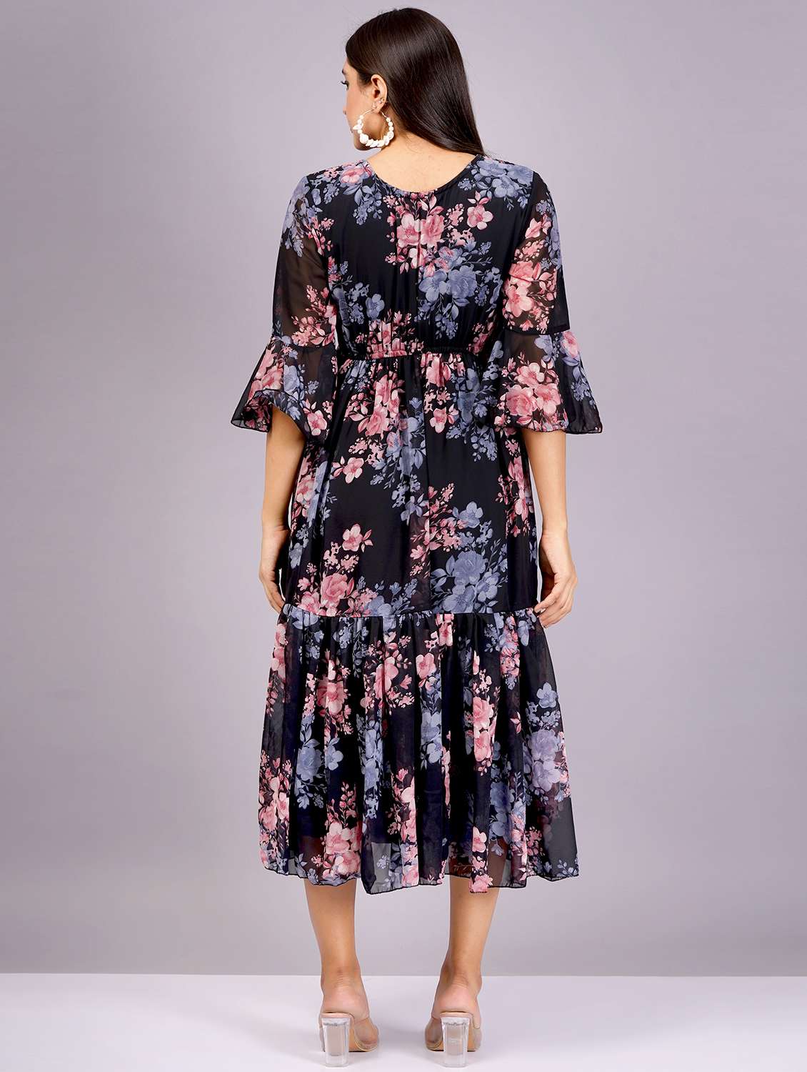 women black georgette fit & flare dress - 21482582 - Standard Image - 2
