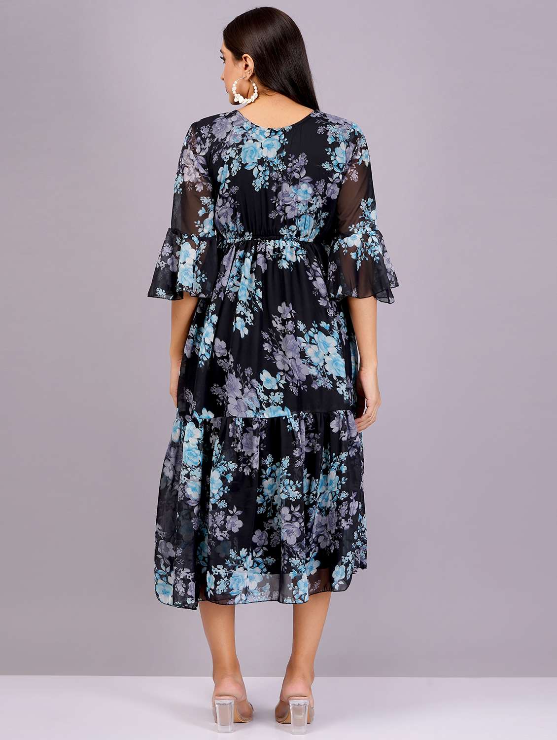 women black georgette fit & flare dress - 21482584 - Standard Image - 2