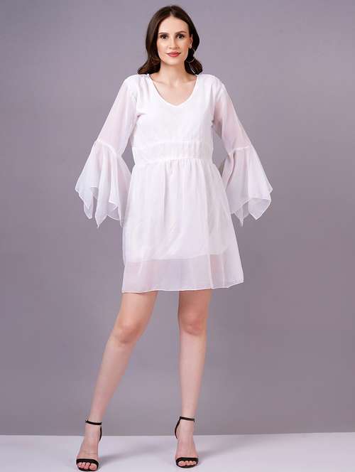 women white solids fit & flare dress - 21482601 - Standard Image - 0