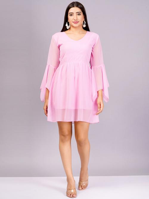 women solid bell sleeves a-line dress - 21482602 - Standard Image - 0