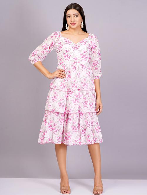 women printed sweetheart neck layered dress - 21482615 - Standard Image - 0