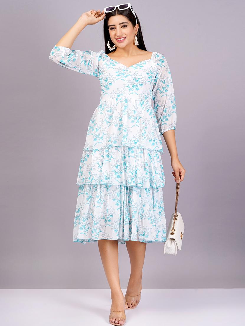 women printed sweetheart neck layered dress - 21482616 - Zoom Image - 0