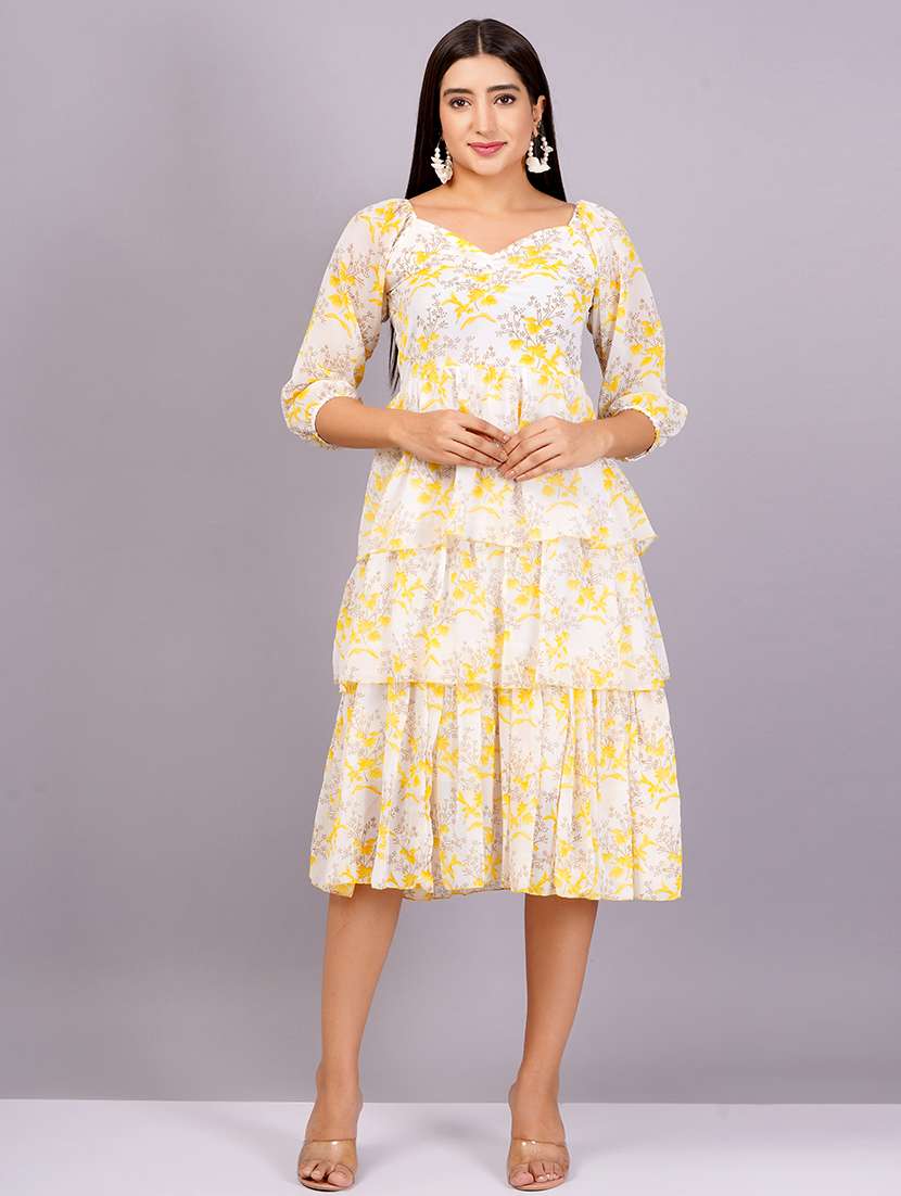 women printed sweetheart neck layered dress