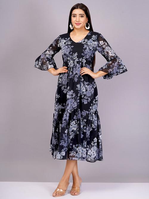 women floral printed v neck tiered dress - 21482621 -  Standard Image - 0