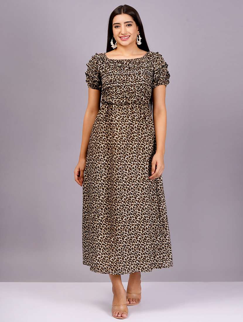 women animal printed square neck a-line dress