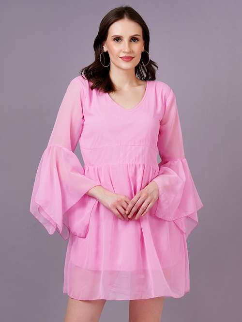 women solid bell sleeves a-line dress - 21482637 -  Standard Image - 0