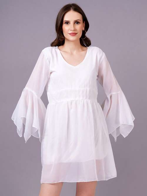 women solid bell sleeves a-line dress - 21482638 - Standard Image - 0