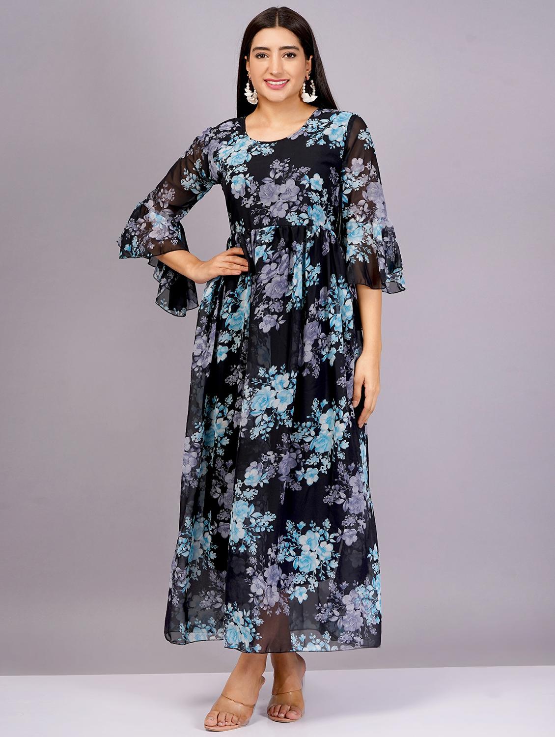 women black florals round neck fit & flare dress - 21482661 -  Zoom Image - 0