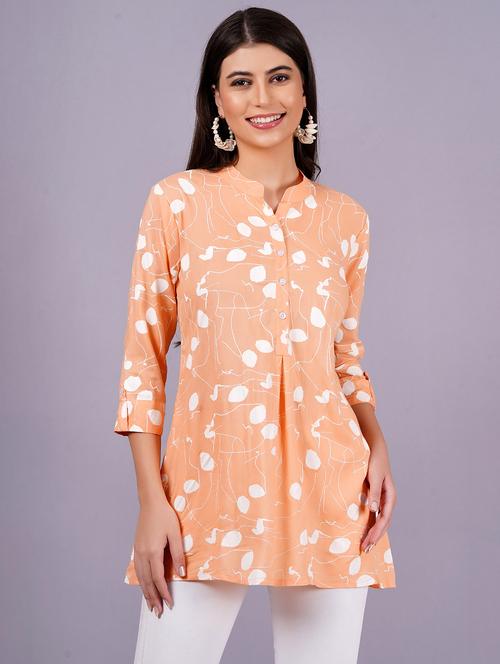 orange rayon straight kurti - 21482721 -  Standard Image - 0