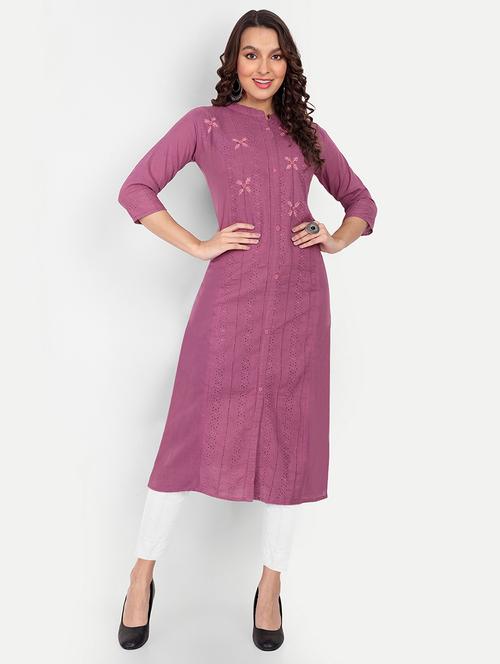 women three quarter sleeve straight kurta - 21482780 -  Standard Image - 0