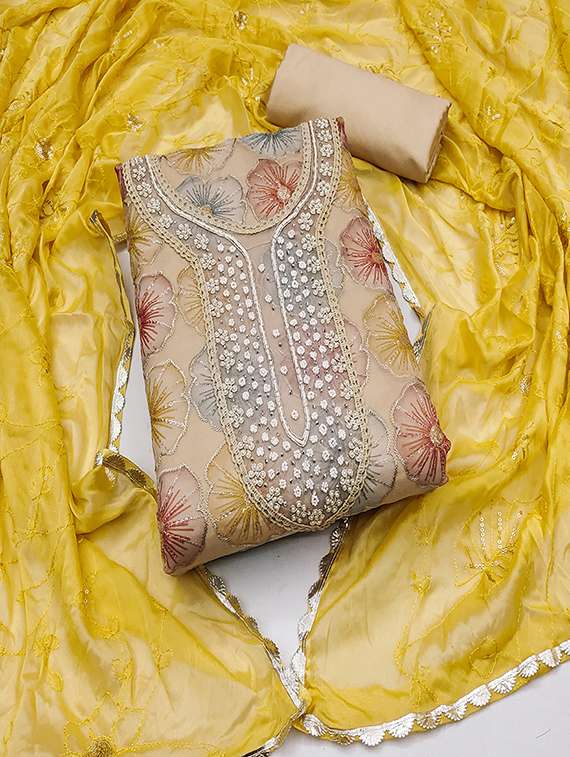 women embroidered neck unstitched suit set