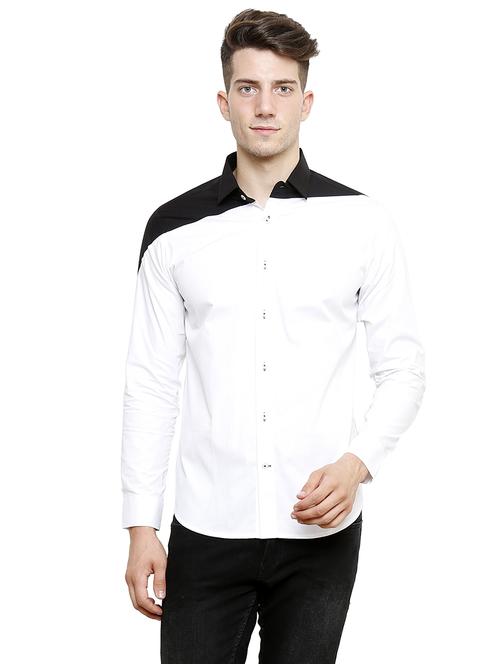 men long sleeved color block casual shirt - 21483165 - Standard Image - 0