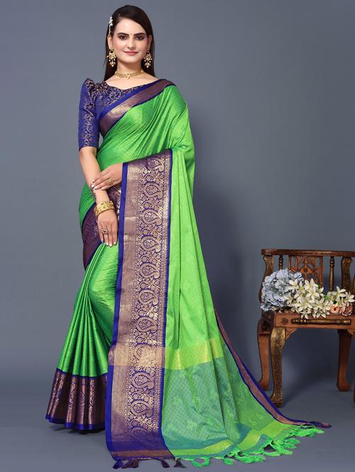 women green self design dharmavaram saree with blouse - 21483171 -  Standard Image - 0