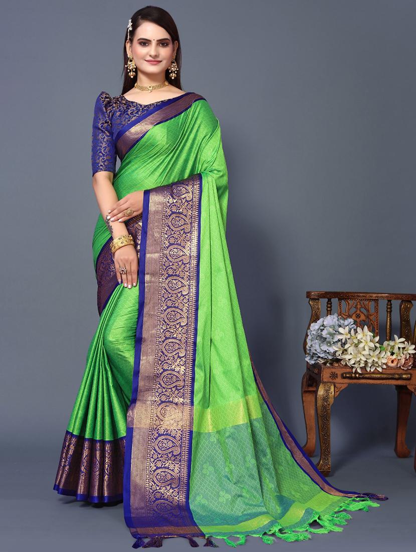 women green self design dharmavaram saree with blouse - 21483171 -  Zoom Image - 0