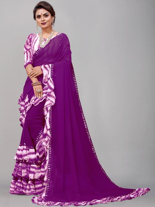 women tie & dye sequin work ruffle saree with blouse - 21483183 - Standard Image - 0