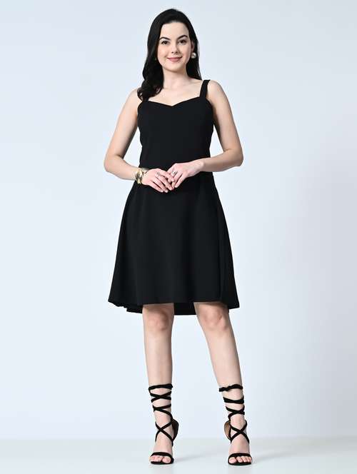 women sleeveless solid fit & flare dress - 21483190 - Standard Image - 0